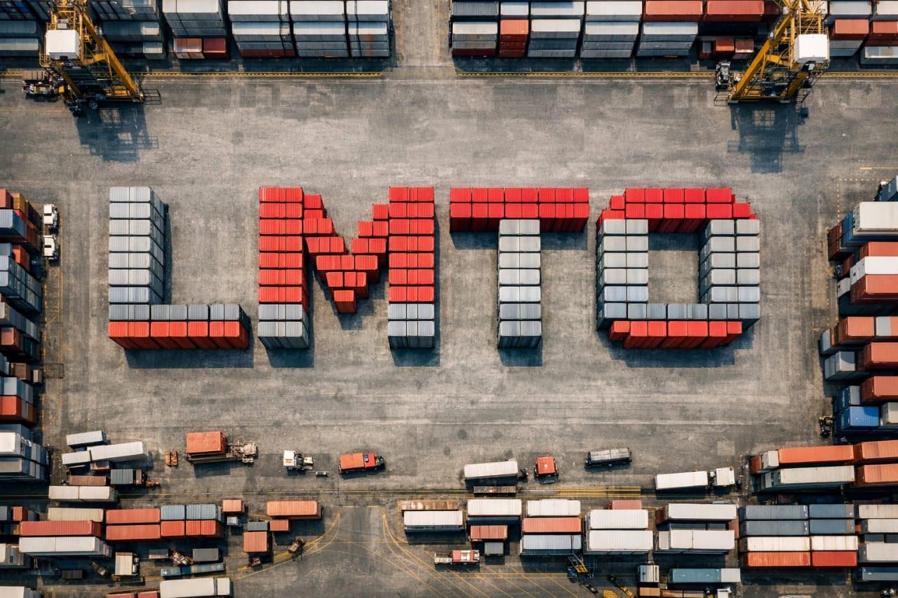Cargo ship with containers - aerial view